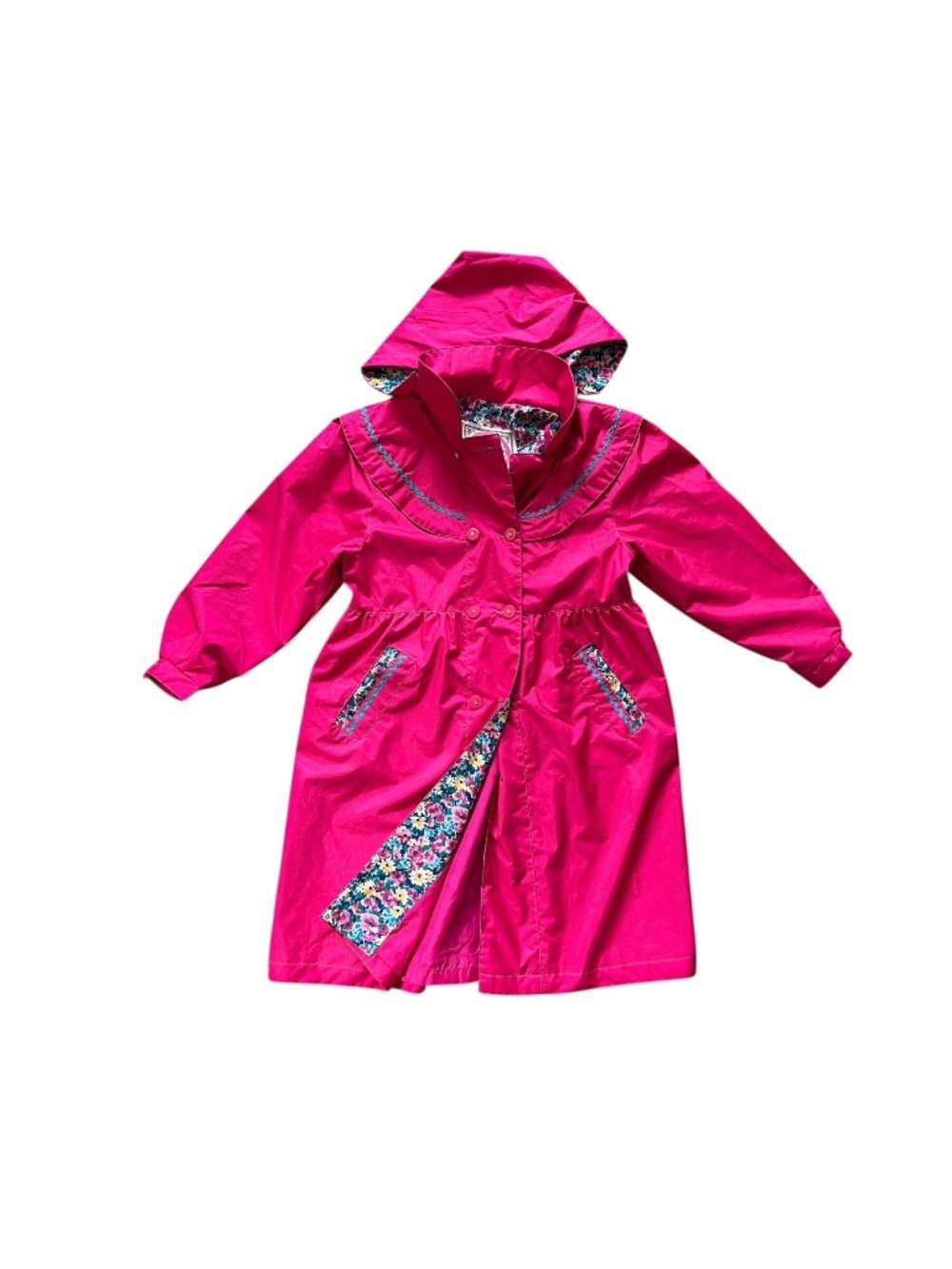 Vintage Girl's Hot Pink Jacket Floral Interior Cottagecore Size 10 90s